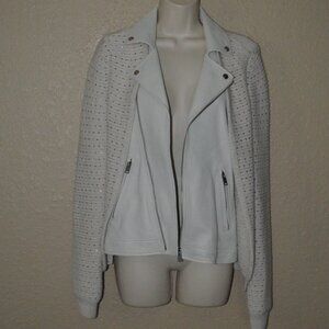 NWOT $1870 Sz 36 2 Nour Hammour Beige Knit Leather Contrast Jacket